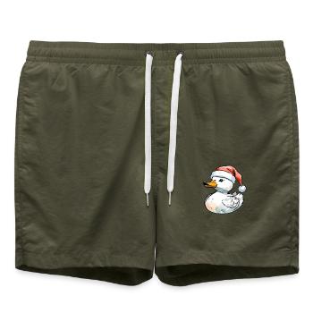 Duck Christmas Drawing - Swim Trunks - olive - Front