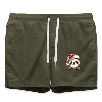 Sloth Christmas Drawing - Swim Trunks - olive - Front