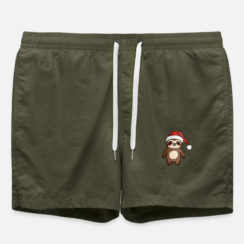 Sloth Christmas Drawing - Swim Trunks - olive