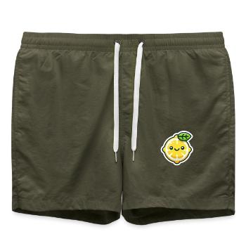 Fröhliche Cartoon-Zitrone - Badeshorts - Olive - Vorne