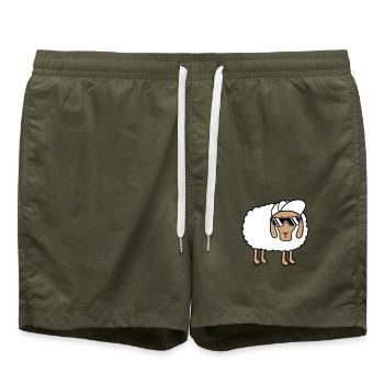 Cooles Schaf Sonnenbrille Cappy Mütze Sommer Spaß - Badeshorts - Olive - Vorne