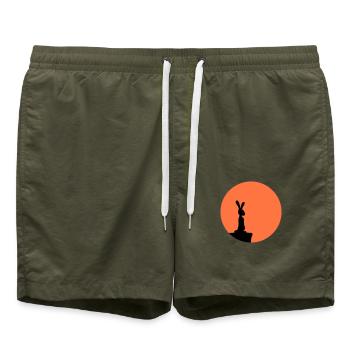 Rabbit Moon Cliff Mountain Night Round Sun Peeps Stands - Swim Trunks - olive - Front