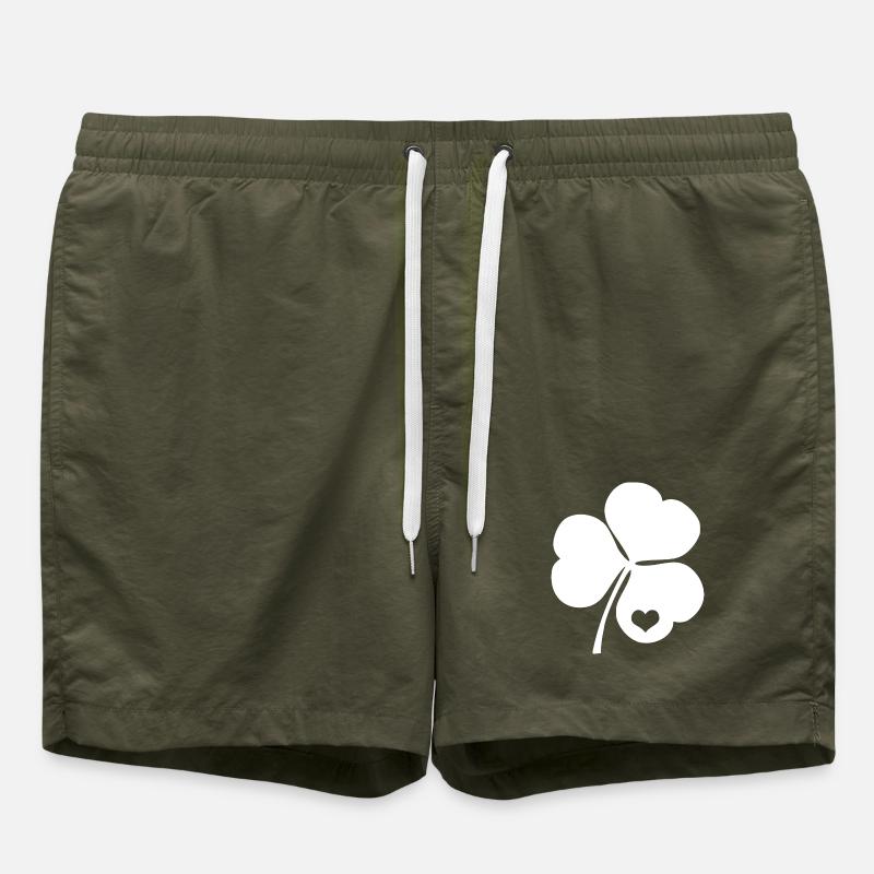 Irish trefoil clover with heart - Swim Trunks - olive