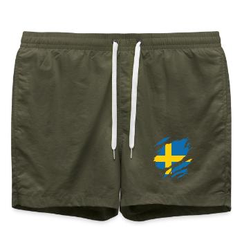 Drapeau de la Suède Fan de drapeau Sverige rayures de fan - Short de bain - vert olive - Devant