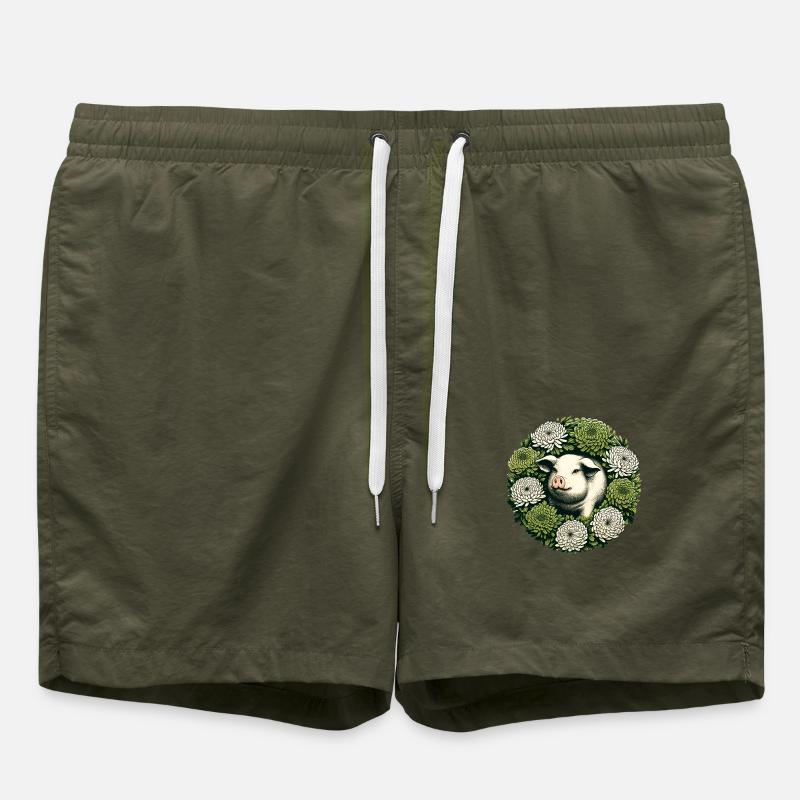 Retro Potbelly Pig - Swim Trunks - olive