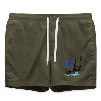 Optimist Opti Segelboot Segeln Kinder Regatta - Badeshorts - Olive - Vorne - AI Model Male 185 light (185cm)