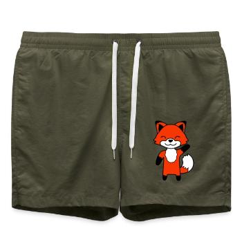 Fox waving friendly hand hello greeting cute - Swim Trunks - olive - Front