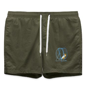 Hamster im Fitnessrad - Fröhliche Runde - Badeshorts - Olive - Vorne - AI Model Male 185 light (185cm)