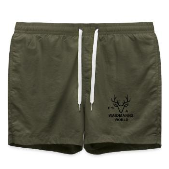 Waidmann, Hirsch, Jagd. Nothing more to say - Badeshorts - Olive - Vorne - AI Model Male 185 light (185cm)