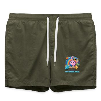 Flamant rose vacances soleil et arc-en-ciel - Short de bain - vert olive - Devant - AI Model Male 185 light (185cm)