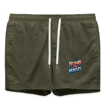 Numb The Masses - Badeshorts - Olive - Vorne - AI Model Male 185 light (185cm)