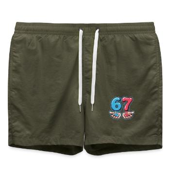 67 - Funny Six Seven T-Shirt - Badeshorts - Olive - Vorne - AI Model Male 185 light (185cm)