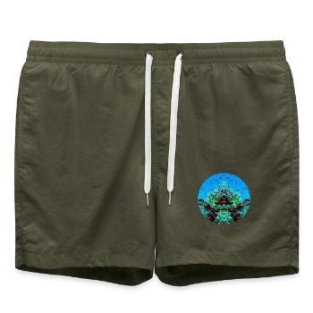 Créatures aquatiques en rouge - Short de bain - vert olive - Devant - AI Model Male 185 light (185cm)