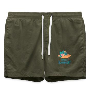 Hello Summer Strohhut Illustration - Badeshorts - Olive - Vorne - AI Model Male 185 light (185cm)