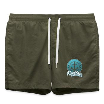 Papitän Papa Vater Kapitän Segeln Boot Schiff - Badeshorts - Olive - Vorne