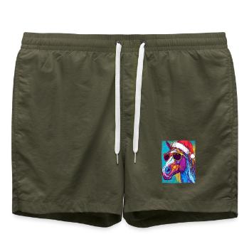 Horse Christmas Portrait - Swim Trunks - olive - Front