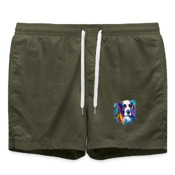 Cocker Spaniel Hund Farbenfrohes Pop-Art-Porträt - Badeshorts - Olive - Vorne