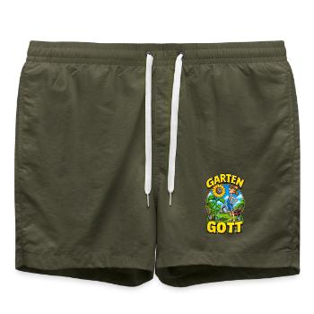 Garten Gott – Funny Gardener Gardening - Badeshorts - Olive - Vorne - AI Model Male 185 light (185cm)