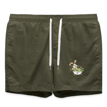 Lustiger Hase Salat Vegetarier Vegan Gemüse Humor - Badeshorts - Olive - Vorne - AI Model Male 185 light (185cm)