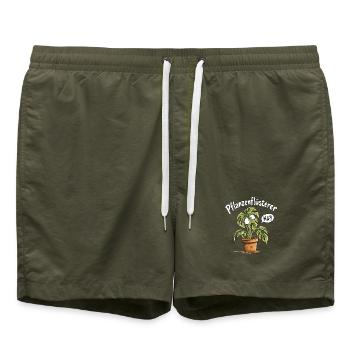 Pflanzenflüsterer I Lustiger Pflanzen Spruch Humor - Badeshorts - Olive - Vorne - AI Model Male 185 light (185cm)