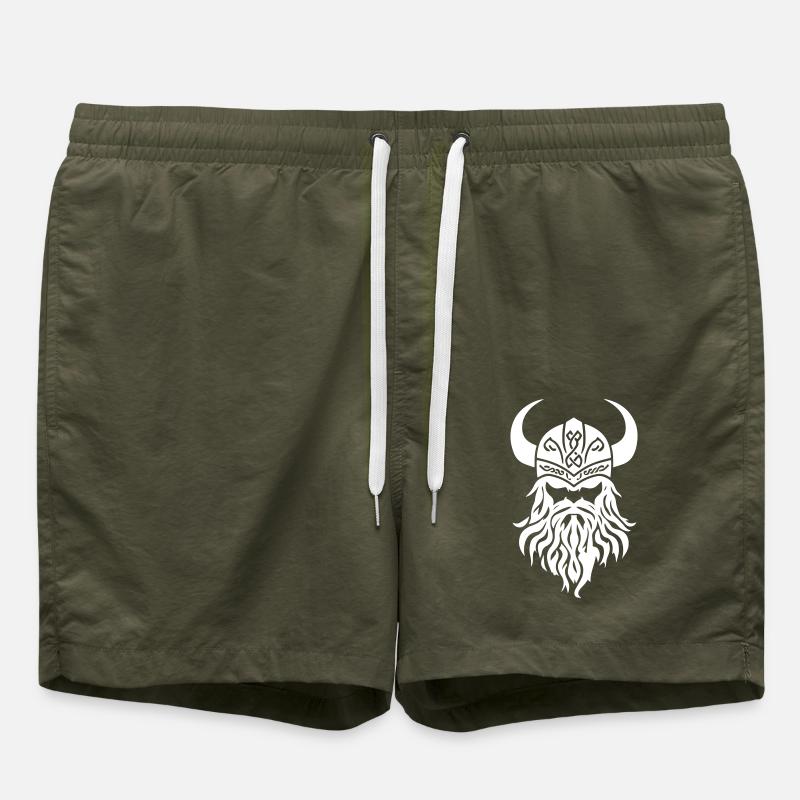 Viking Head Icon - Swim Trunks - olive