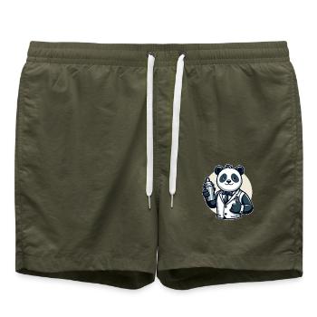 Panda Bär Cocktail Shaker - Badeshorts - Olive - Vorne