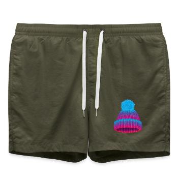 Bonnet coloré en tricot avec grand pompon - Short de bain - vert olive - Devant