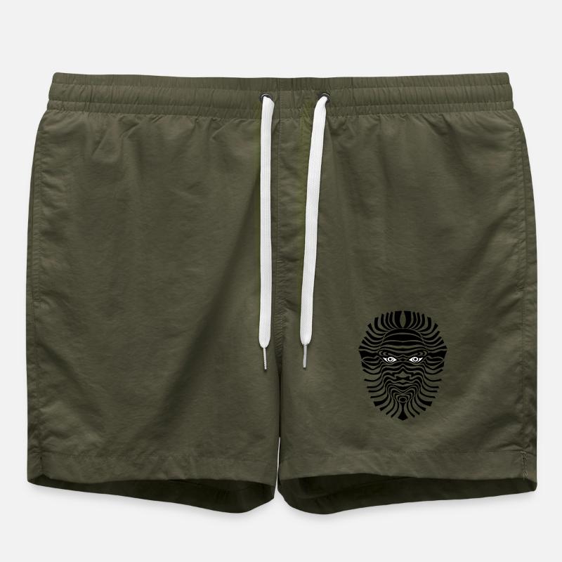 Psy-Chic Psychedlic Sixties Good Voodoo Mask - Swim Trunks - olive