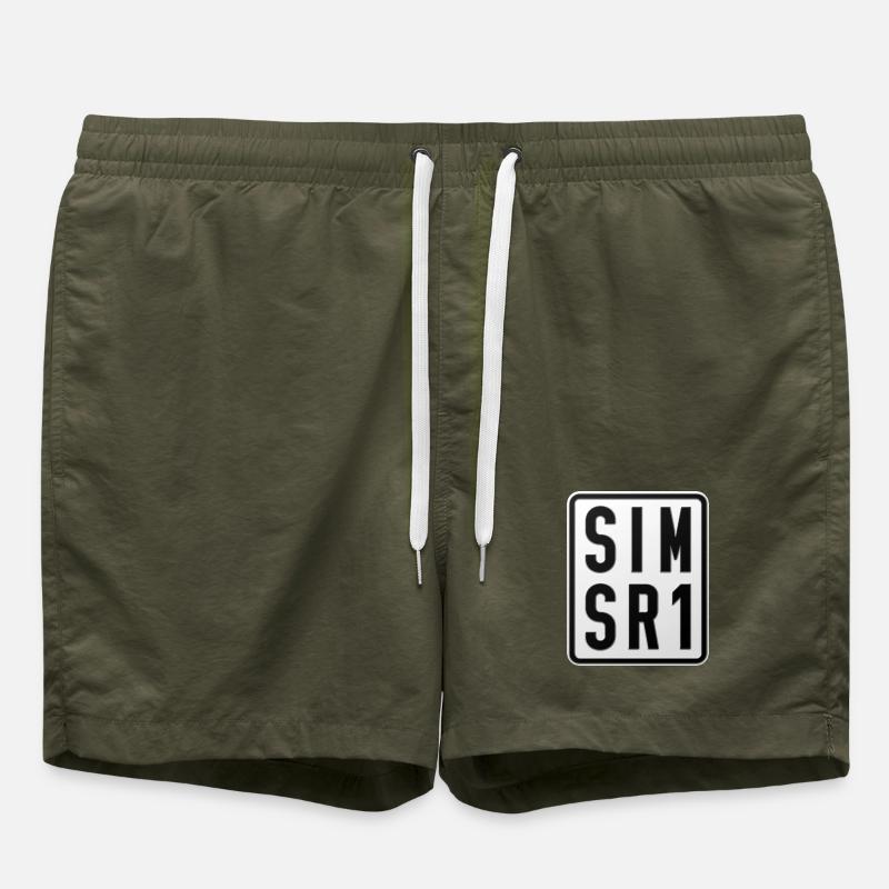 Simson SR1 Moped Kennzeichen - Badeshorts - Olive