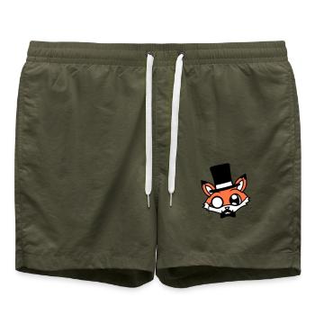 Fox Red Fox Sir Mr. Top Hat Monocle Glasses - Swim Trunks - olive - Front