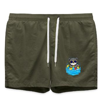 Kleines Kätzchen mit buntem Schwimmreifen - Badeshorts - Olive - Vorne