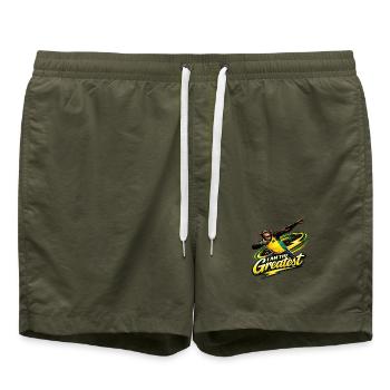 Affen-Sportheld: I am the Greatest - Badeshorts - Olive - Vorne - AI Model Male 185 light (185cm)
