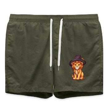 Lion d’Halloween mignon avec chapeau de sorcière. - Short de bain - vert olive - Devant