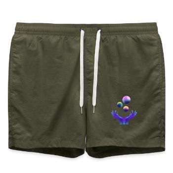 graphique, univers, planète - Short de bain - vert olive - Devant - AI Model Male 185 light (185cm)