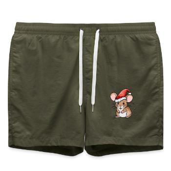 Mouse Christmas Drawing - Swim Trunks - olive - Front