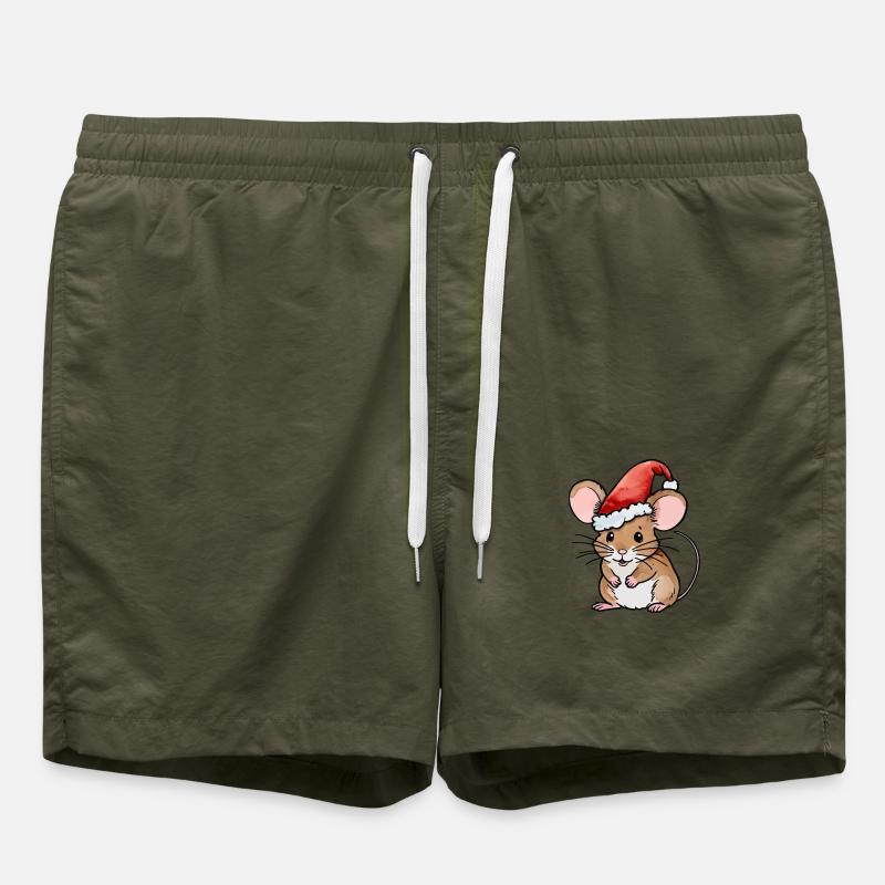 Mouse Christmas Drawing - Swim Trunks - olive