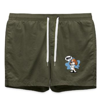 Ausdrucksstarke Beagle Cartoon Illustration - Badeshorts - Olive - Vorne - AI Model Male 185 light (185cm)