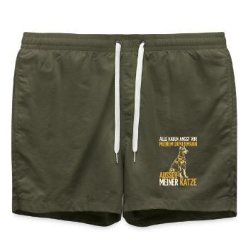 Alle haben Angst vor meinem Dobermann, ausser der  - Badeshorts - Olive - Vorne - AI Model Male 185 light (185cm)