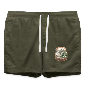 Hühner im Glasgarten / Einmachglas - Badeshorts - Olive - Vorne - AI Model Male 185 light (185cm)