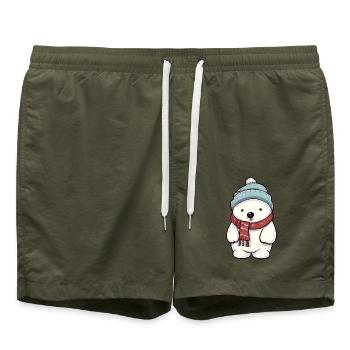 Ours polaire mignon dans un look d’hiver festif ! - Short de bain - vert olive - Devant