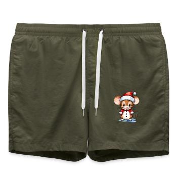 Mouse Christmas Drawing - Swim Trunks - olive - Front