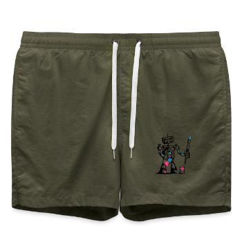 Roboter mit einem Pinsel - Badeshorts - Olive - Vorne - AI Model Male 185 light (185cm)
