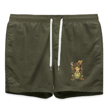 Aquarelle : Grenouille bohème avec pipe et plumes - Short de bain - vert olive - Devant - AI Model Male 185 light (185cm)