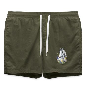 Moisissure grise avec fleurs sauvages - Short de bain - vert olive - Devant - AI Model Male 185 light (185cm)