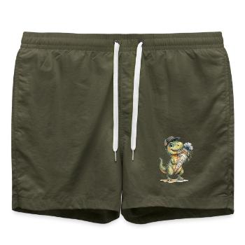 Aquarell T-Rex für den Schulanfang - Badeshorts - Olive - Vorne - AI Model Male 185 light (185cm)