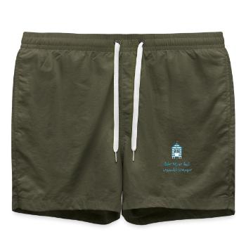 Wer Meer hat braucht weniger - Badeshorts - Olive - Vorne - AI Model Male 185 light (185cm)