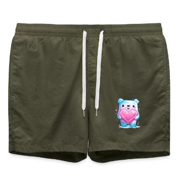Kuschelbär mit Herzkristall - Badeshorts - Olive - Vorne - AI Model Male 185 light (185cm)