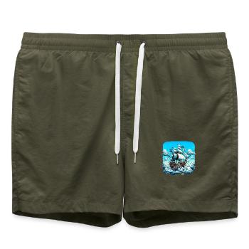 Navire pirate au-dessus d’une mer de nuages - Short de bain - vert olive - Devant - AI Model Male 185 light (185cm)
