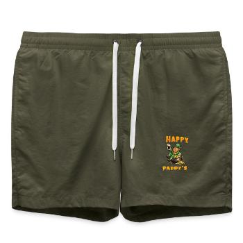 Happy Paddy's - Leprechaun with Beer and Gold - Swim Trunks - olive - Front - AI Model Male 185 light (185cm)