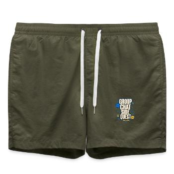 Funny Gift Shirts, Group Chat Side Quest Again - Badeshorts - Olive - Vorne - AI Model Male 185 light (185cm)